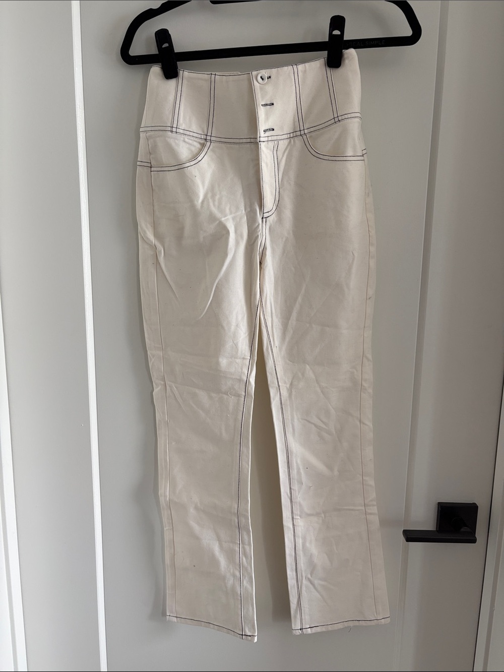 bebe Cream Straight-Leg Jeans with Contrast Stitching